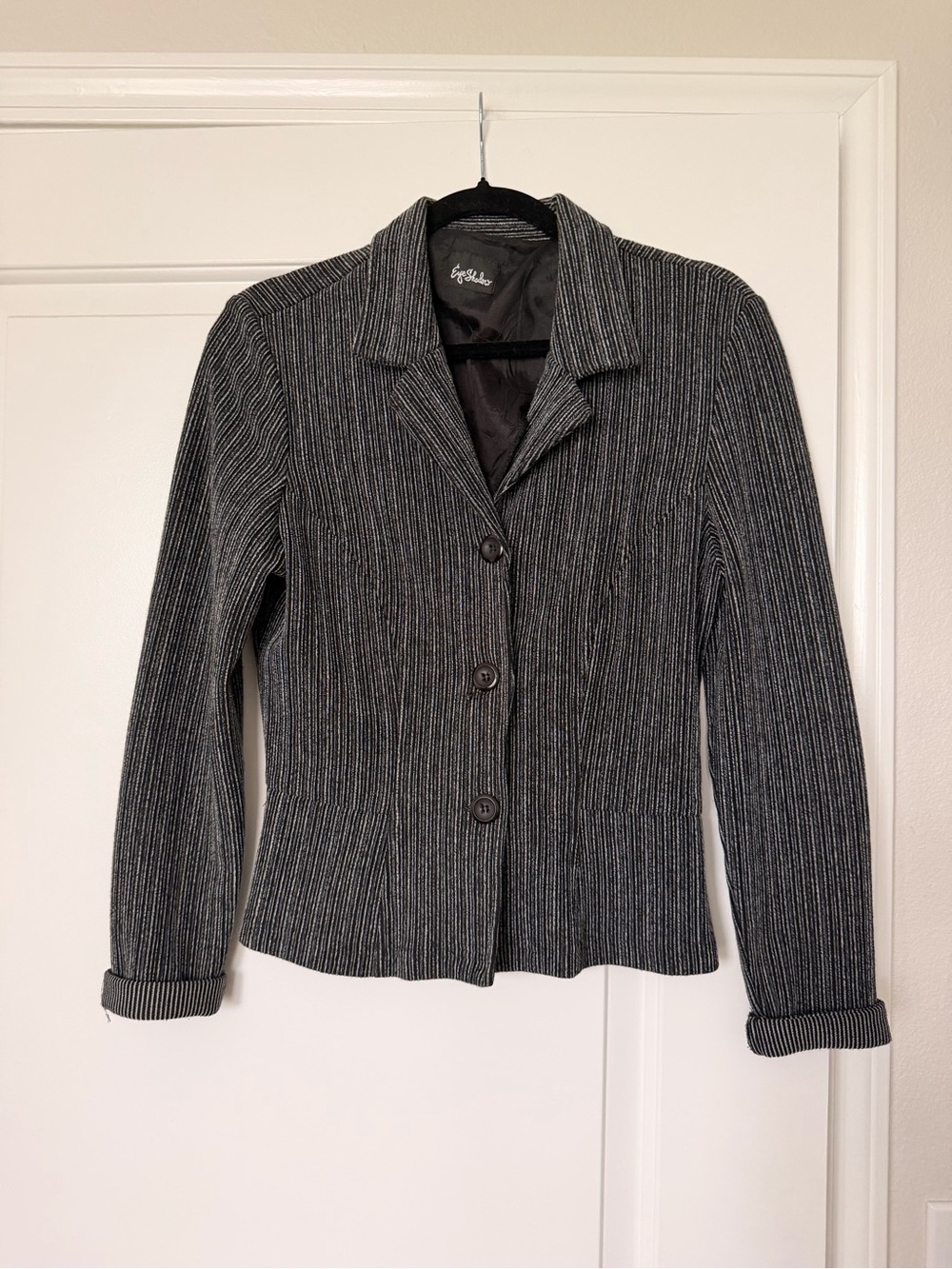 Eyeshadow Women's Grey Pinstripe Blazer Jacket